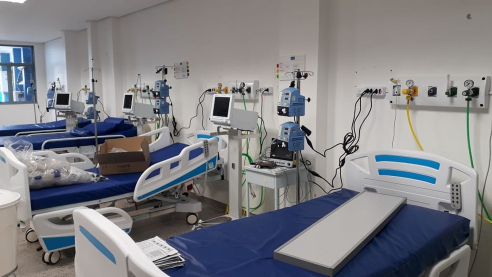 Novos leitos de UTI foram instalados no Hospital Universitário (HU) Maria Aparecida Pedrossian, em Campo Grande (MS) — Foto: SES/Reprodução