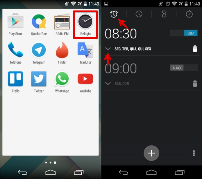 Acesse os alarmes do Android (Foto: Reprodução/Helito Bijora) 