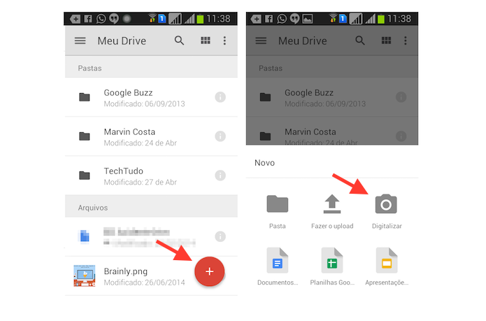 Acessando a ferramenta digitalizadora de documentos do Google Drive para Android (Foto: Reprodução/Marvin Costa)