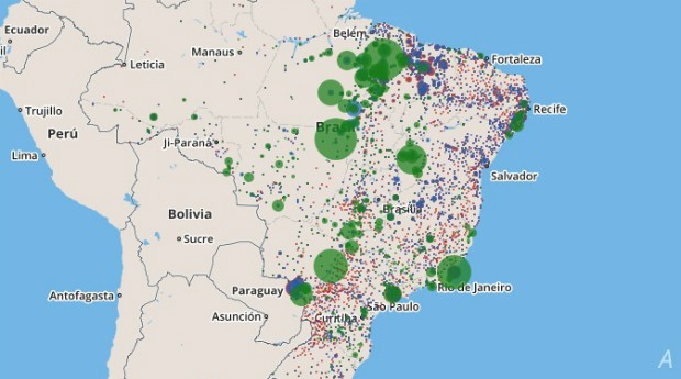 Observatório Digital do Trabalho Escravo: na ferramenta, há um mapa que mostra a localização de acontecimento dos crimes  (Foto: Reprodução)