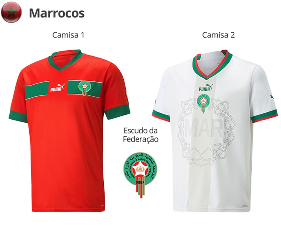 Uniformes do Marrocos para a Copa do Mundo de 2022 — Foto: Divulgação