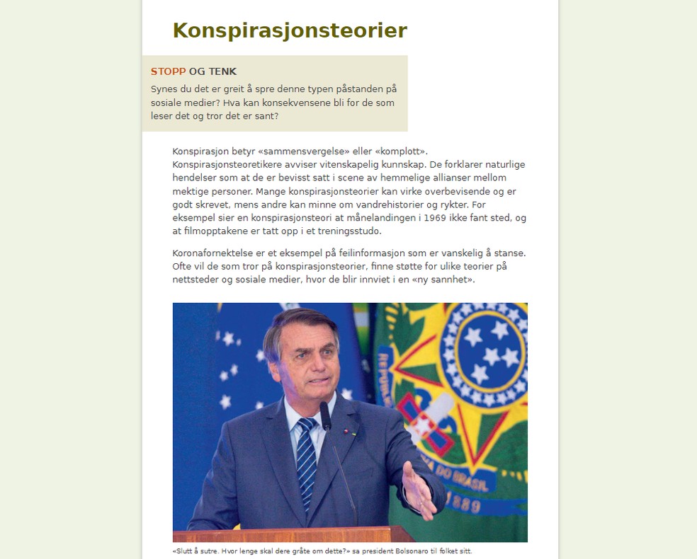 Bolsonaro é citado em livro didático vendido na Noruega — Foto: Reprodução