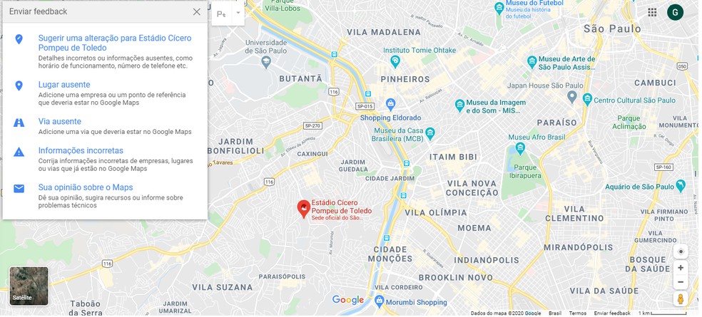 É possível enviar feedback ao Google para melhorar os serviços do Google Maps — Foto: Reprodução/Guilherme Ramos