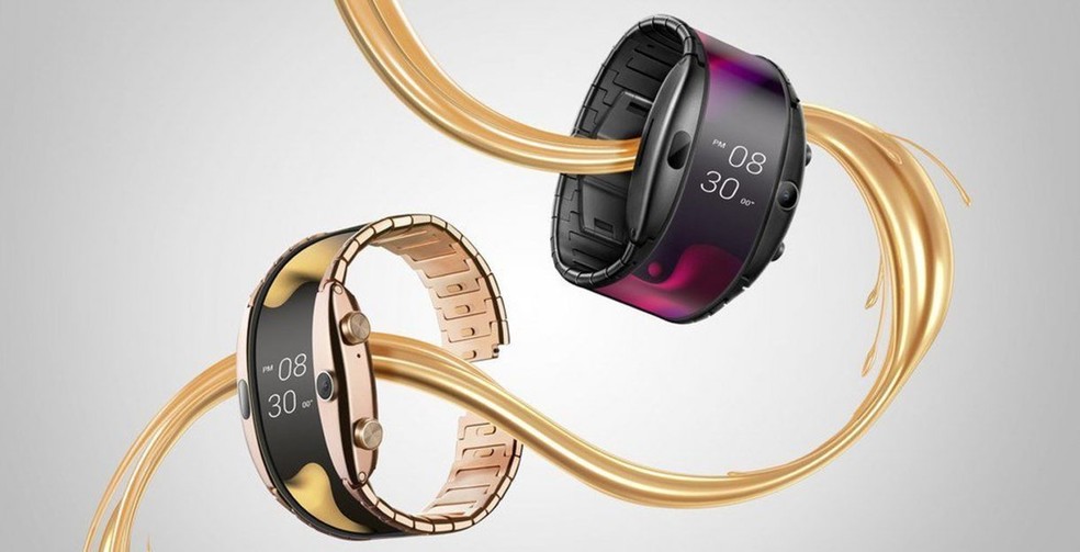 Alpha é um híbrido de celular com relógio de pulso equipado com tela flexível — Foto: Divulgação/Nubia