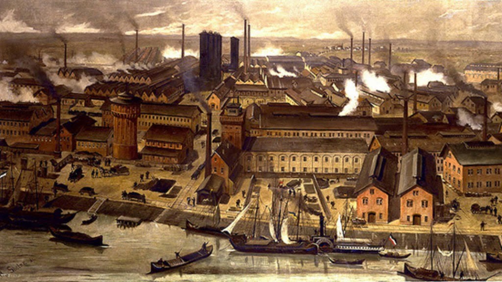 Pintura de fábricas do período da Revolução Industrial (Foto: Reprodução)