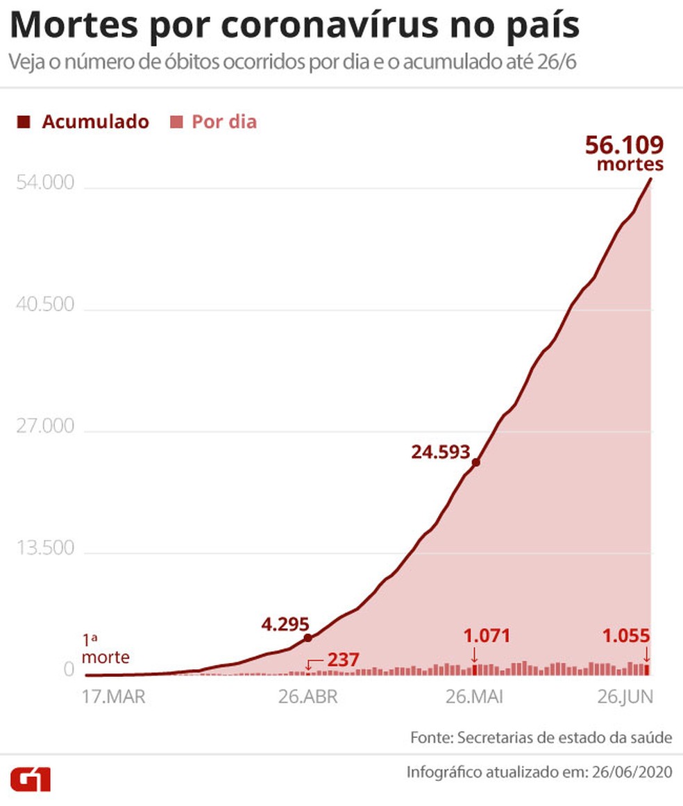 Mortes por coronavírus no Brasil — Foto: Arte G1