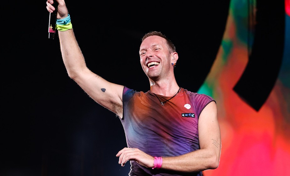Chris Martin durante shows do Coldplay em São Paulo