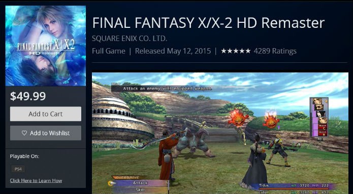 Página de Final Fantasy X/X2 HD Remaster na PS Store (Foto: Reprodução/André Mello)