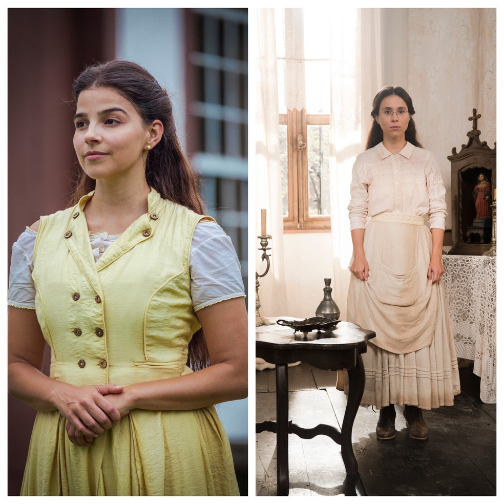 Gabriela Medvedovski e Daphne Bozaski são as irmãs Pilar e Dolores, em 'Nos Tempos do Imperador' — Foto: TV Globo/ João Miguel Jr. e Camila Maia