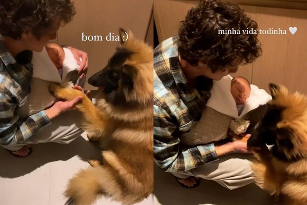 Guto Cavanha e Cora com cachorro (Foto: Reprodução/Instagram)