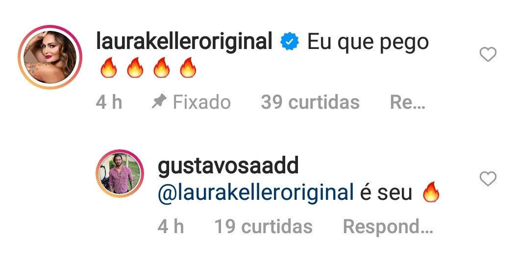 Gustavo Saad posta foto e Laura Keller manda recado: 'Sou eu que estou pegando' (Foto: Reprodução/ Instagram)