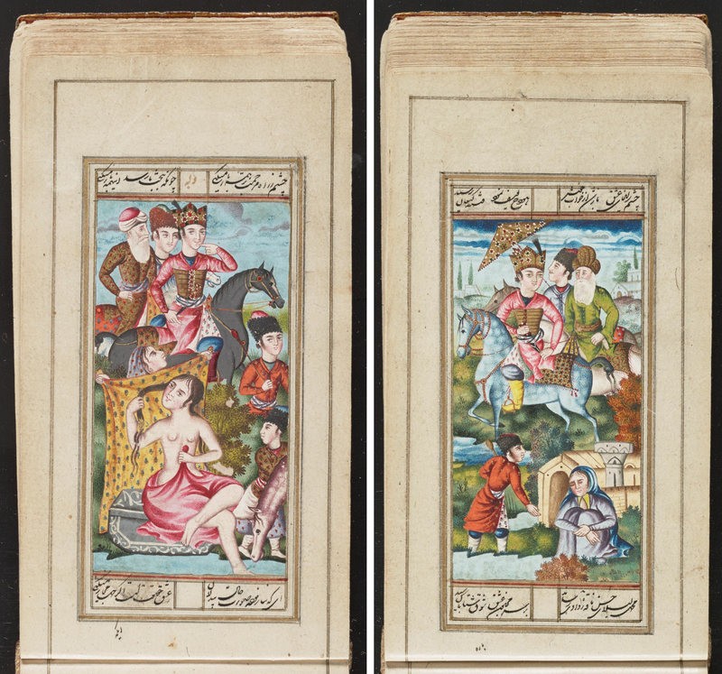Essas duas imagens vêm do livro em miniatura Ghazalīyāt-i shaykh Saʻdī, que contém trechos da poesia clássica persa (Foto: Biblioteca do Congresso dos Estados Unidos)