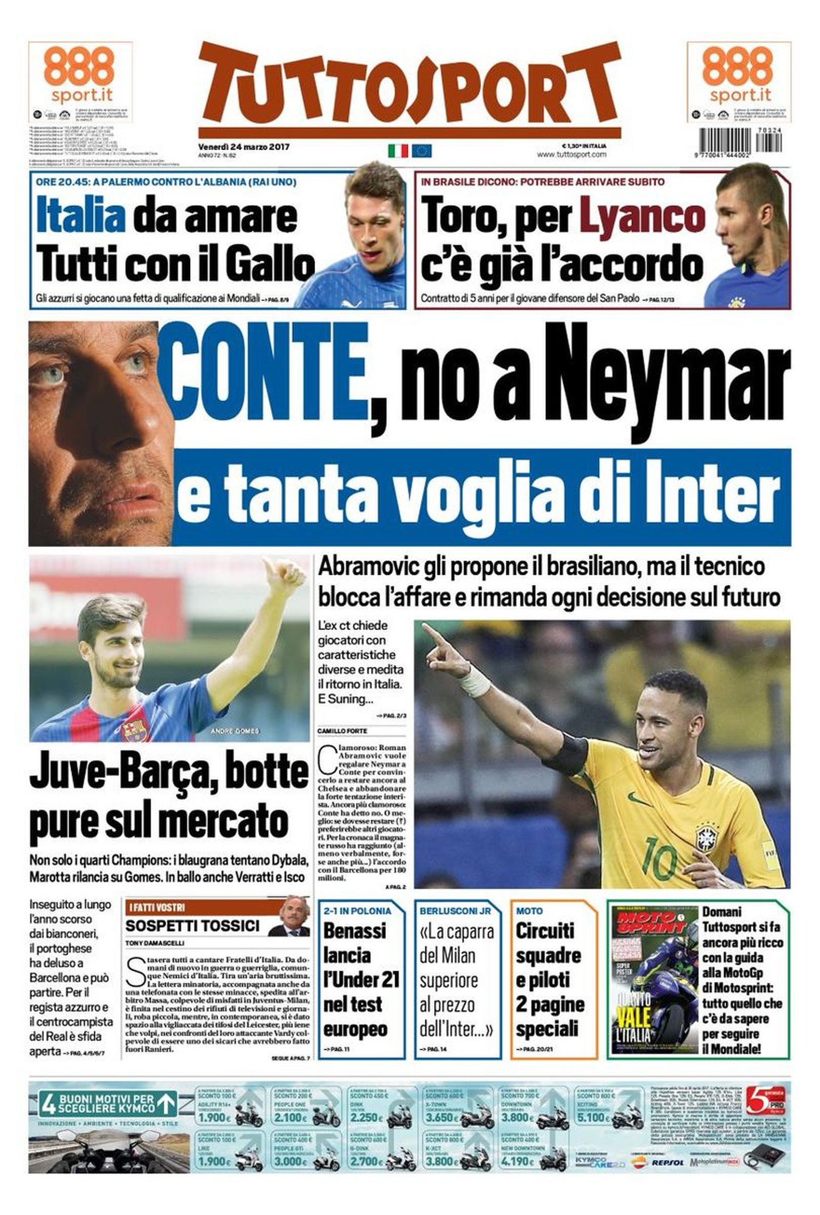 Capa do "Tuttosport" aponta o interesse do dono do Chelsea na contratação de Neymar 