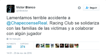 Victor Blanco presidente Racing Twitter (Foto: Reprodução / Twitter)