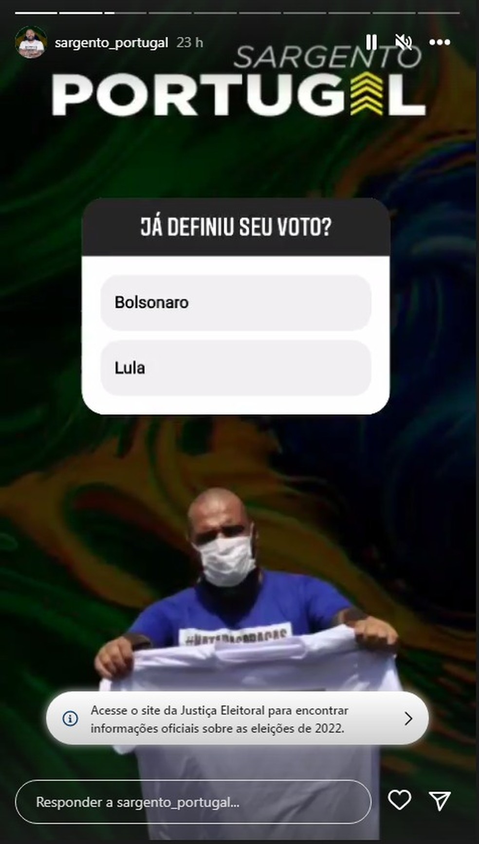 Sargento Portugal (Podemos-RJ), deputados eleito pelo Rio, ainda nÃ£o se posicionou no segundo turno, mas pediu opiniÃ£o de seguidores sobre Lula ou Bolsonaro â Foto: Arte