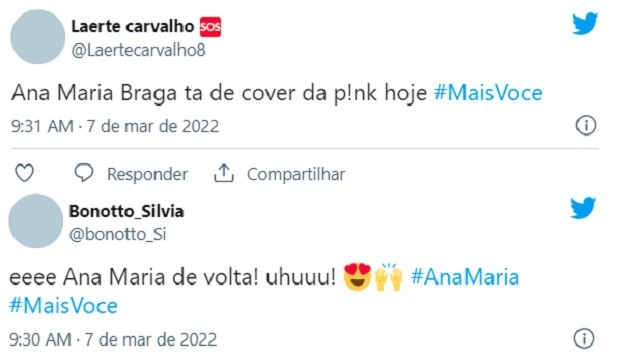 Nas redes sociais, Ana Maria Braga foi comparada com a cantora Pink  (Foto: Reprodução/Twitter)
