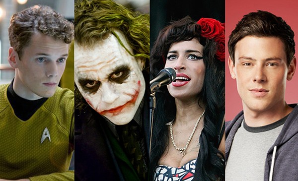 Anton Yelchin, Heath Ledger, Amy Winehouse, Cory Monteith (Foto: Getty Images e Reprodução)