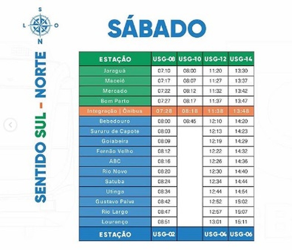 Nova grade horária de sábado de trens entre Maceió e Rio Largo, AL — Foto: Reprodução/Instagram
