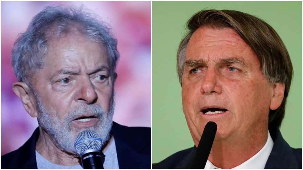 Montagem com fotos do ex-presidente Luiz Inácio Lula da Silva e do presidente Jair Bolsonaro — Foto: Adriano Machado/Reuters e Isac Nóbrega/PR