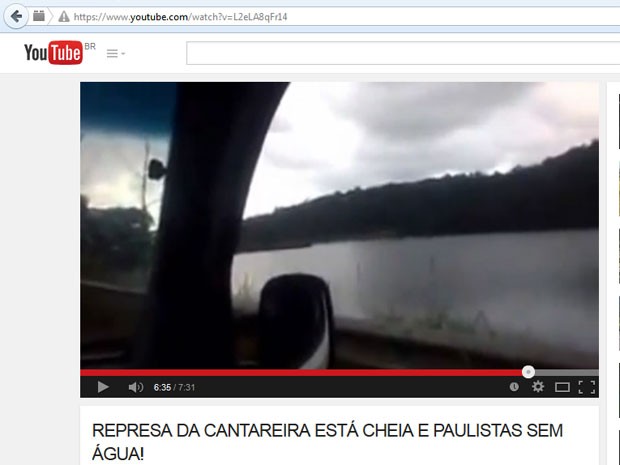 Vídeo publicado na internet mostra represa do Sistema Cantareira cheia em Mairiporã (Foto: Reprodução Youtube)
