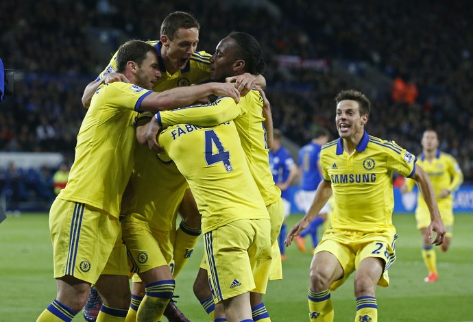Jogadores do Chelsea comemoram, Leicester x Chelsea (Foto: Agência Reuters)