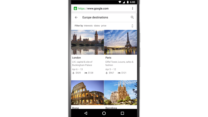 Destinations está sendo implementado no Google para celular (Foto: Divulgação/Google)