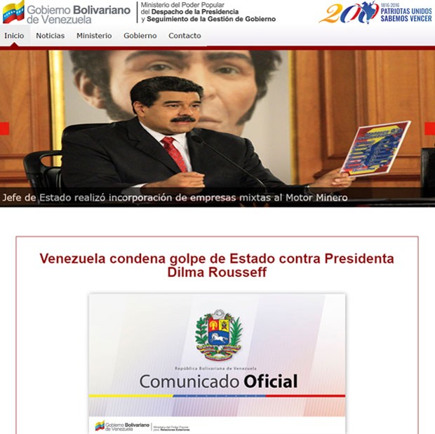 Presidência da Venezuela anunciou em comunicado o congelamento de relações políticas e diplomáticas com o Brasil (Foto: Reprodução/Gobierno Bolivariano de Venezuela)