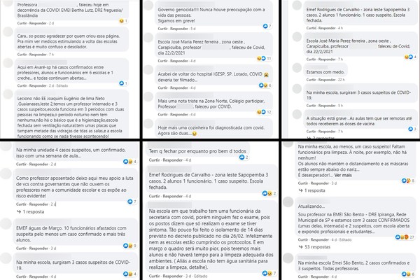 Página em rede social reúne denúncias de casos de Covid-19 em escolas  — Foto: Reprodução/Facebook