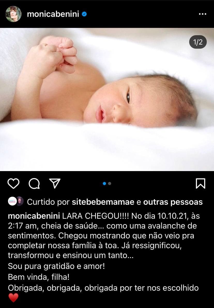 Monica Benini anuncia o nascimento de Lara (Foto: Reprodução / Instagram)