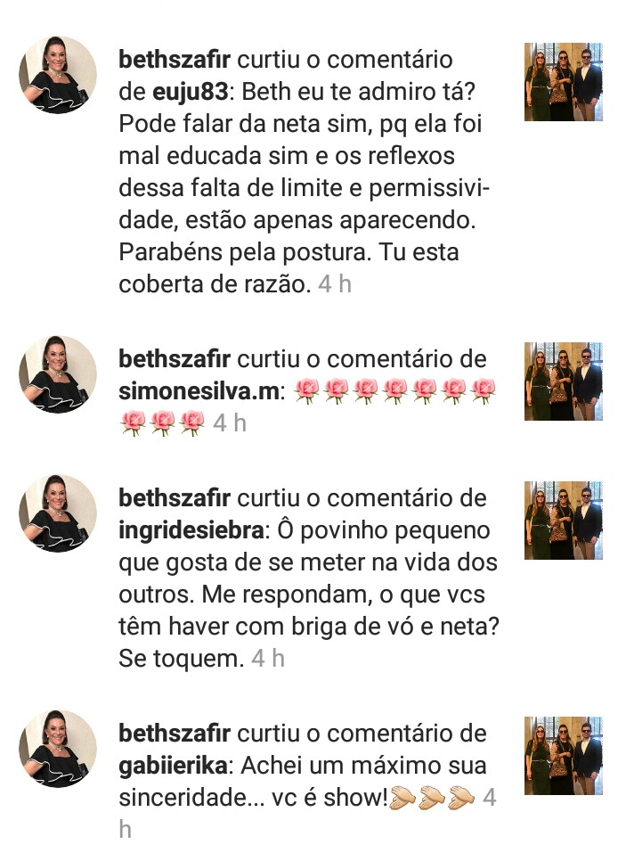 Beth Szafir curte comentários polêmicos sobre Sasha (Foto: Reprodução Instagram)
