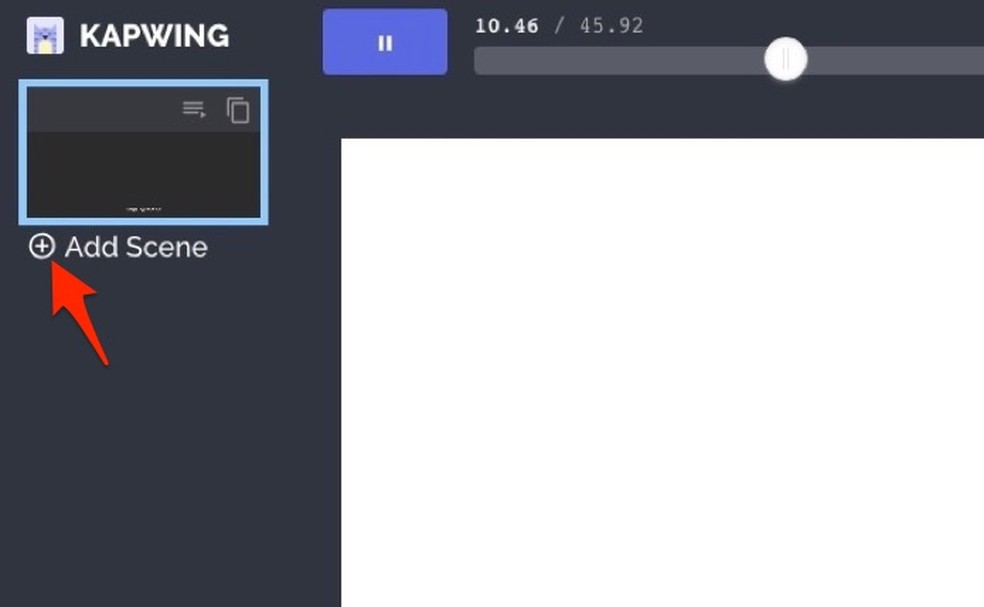 Ação para criar uma nova cena de vídeo no serviço online Kapwing — Foto: Reprodução/Marvin Costa