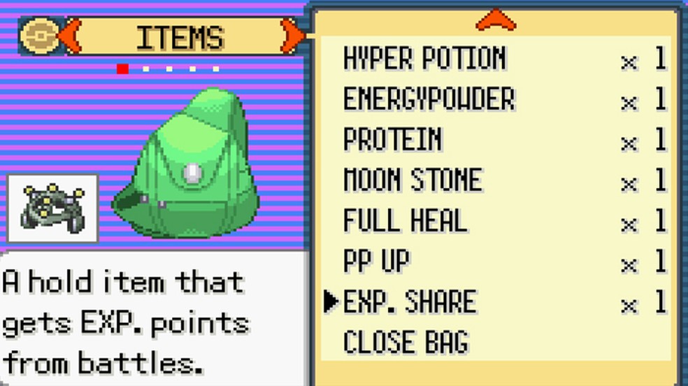item cheat pokemon emerald exp share