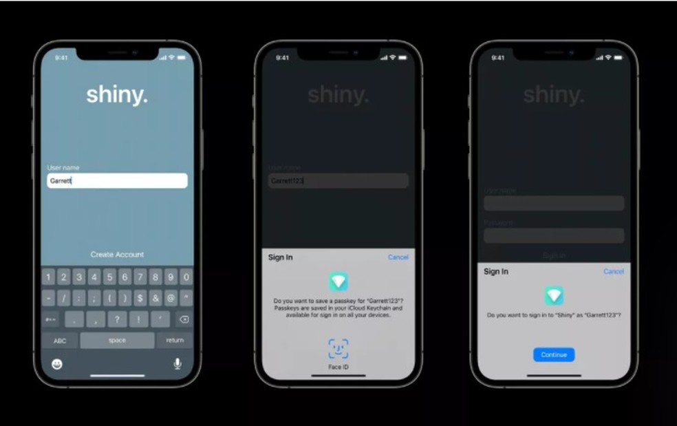 Ao invés de cadastrar senhas, usuários poderão criar um Passkey usando Face ID ou Touch ID — Foto: Divulgação/Apple