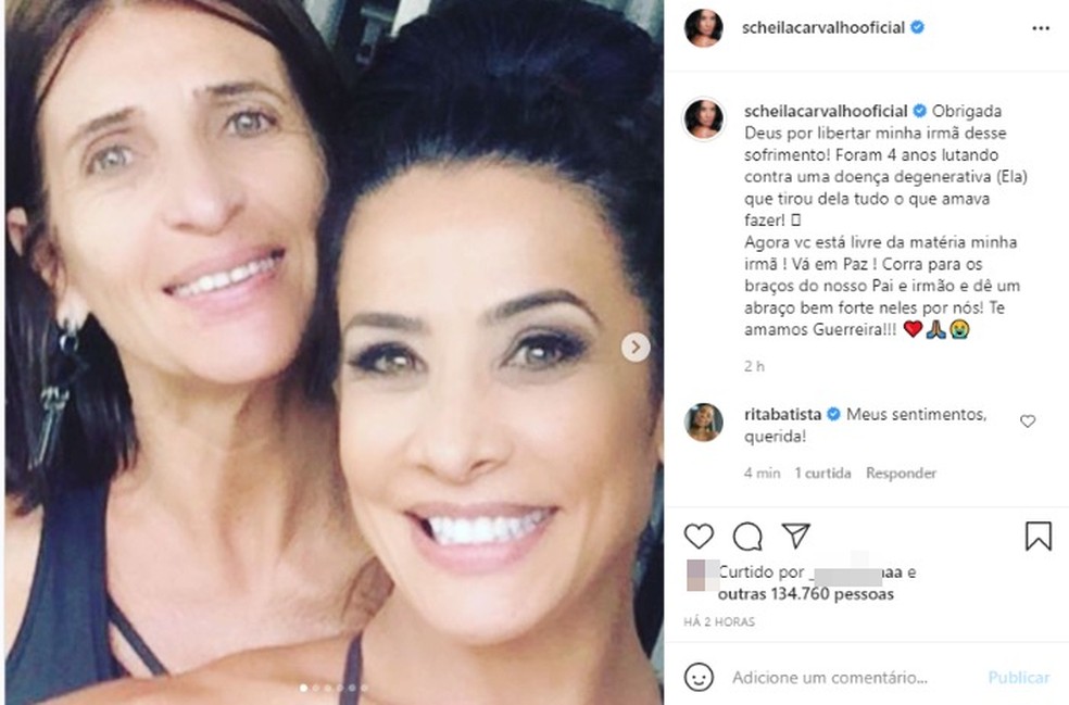 Irmã de Scheila Carvalho morre após doença degenerativa — Foto: Reprodução / Redes Sociais
