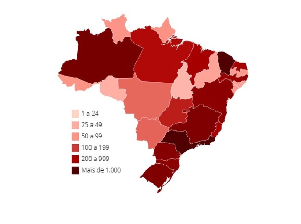 Mapa de casos de coronavírus no Brasil em 8 de abril — Foto: Arte/G1