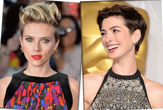 As atrizes Scarlett Johansson e Anne Hathaway já apostaram em versões modernas dos cortes mais curtos  (Foto: Getty Images)