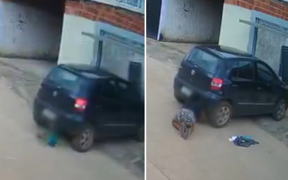 Pai atropela filho ao sair da garagem de casa e por um triz não atinge a cabeça do bebê em Águas Lindas de Goiás