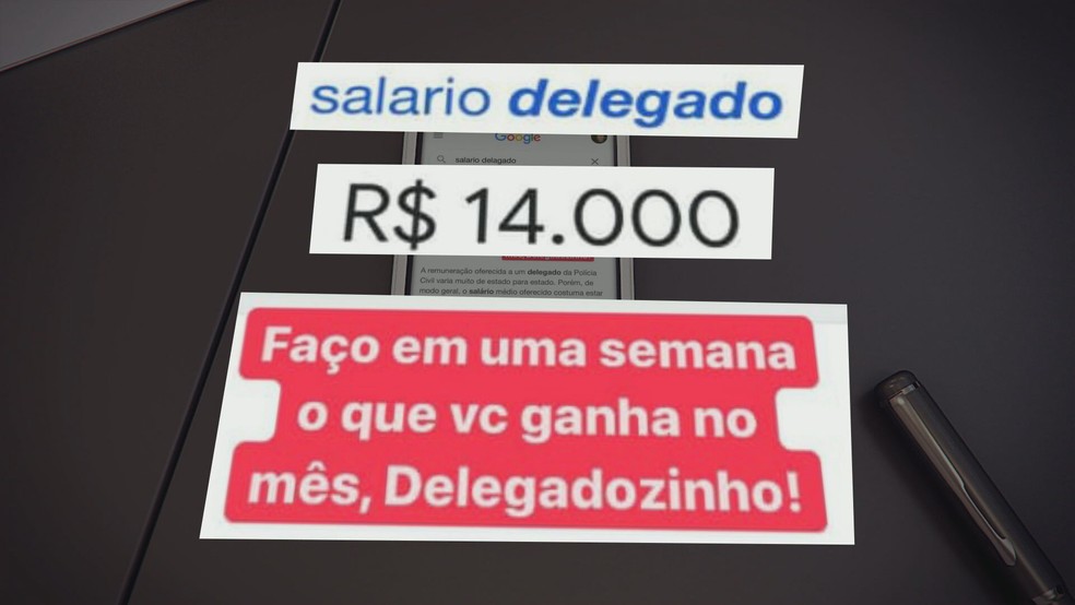 Lucas ainda fez post sobre o salário de delegado — Foto: Reprodução/TV Globo 