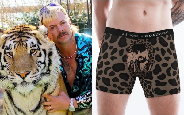 Joe Exotic na série Tiger King / Cueca da linha de roupas Odaingerous (Foto: Divulgação)
