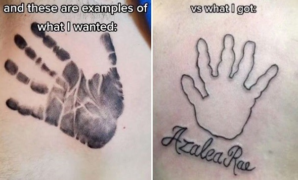 Expectativa versus realidade: tatuagem não saiu como a mãe queria (Foto: Reprodução/Mirror)