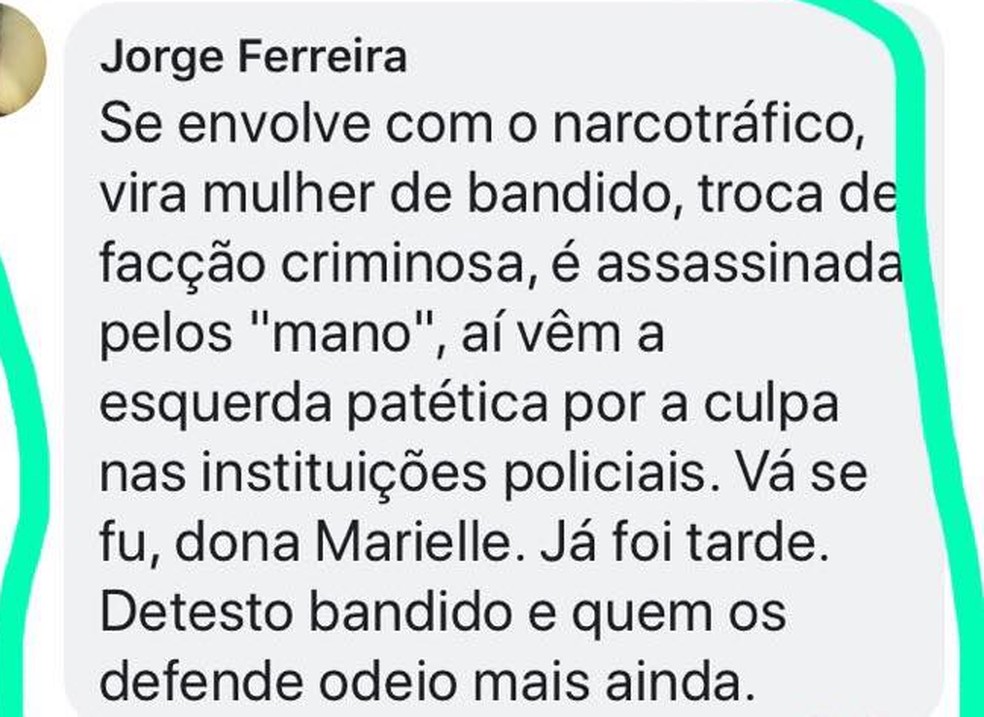 Suposto comentário contra vereadora Marielle Franco viralizou e delegado foi afastado; policial nega ter feito a postagem (Foto: Reprodução/WhatsApp)