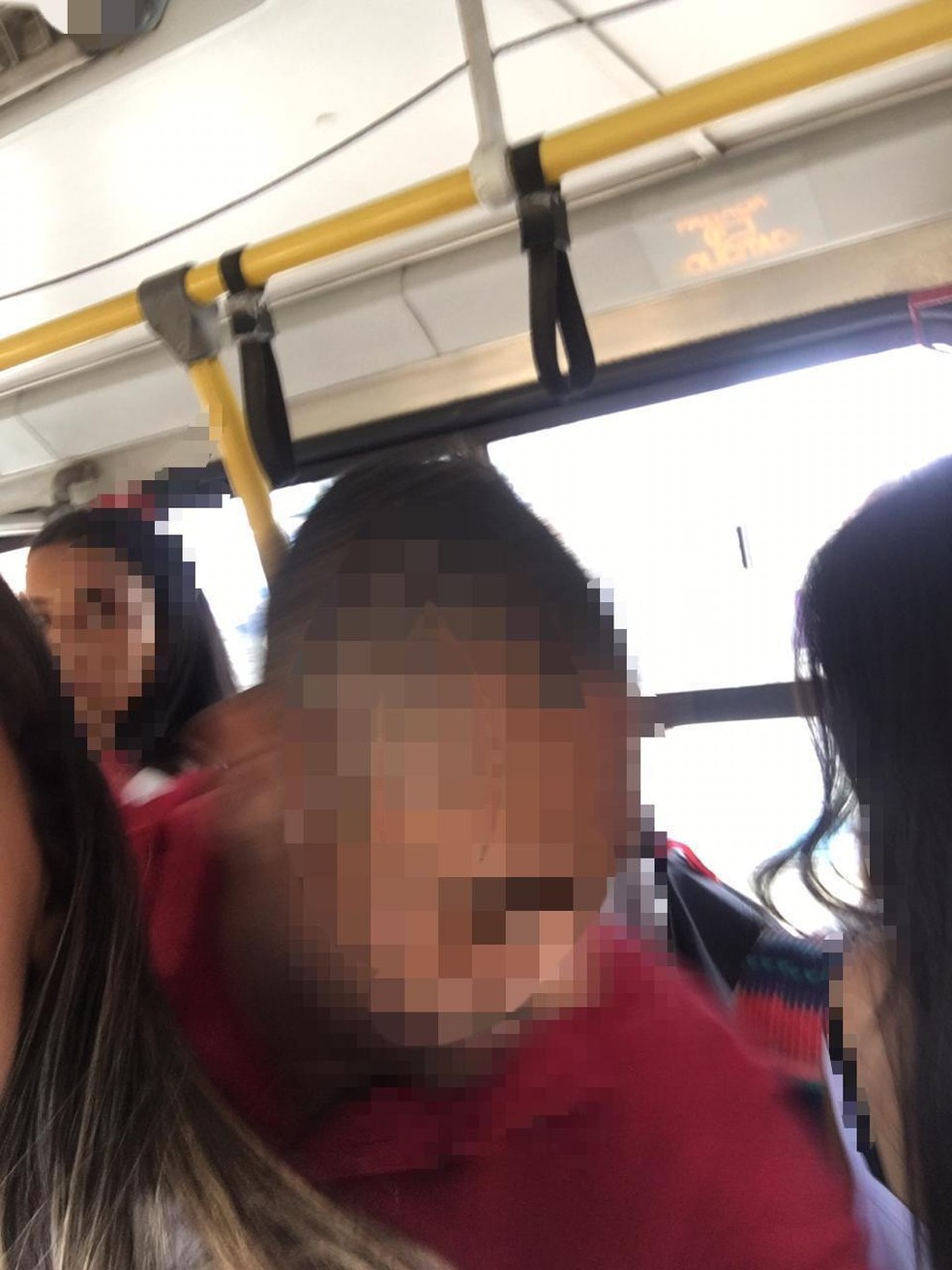 Homem foi flagrado por amiga da jovem que estava no ônibus em Bertioga (SP) — Foto: Arquivo Pessoal