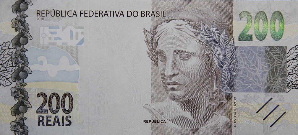 Parte da frente da nota de R$ 200 lançada nesta quarta-feira (2) pelo Banco Central — Foto: Raphael Ribeiro/BC