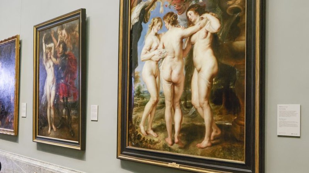 Quadro As Três Graças, de Peter Paul Rubens. Suas telas foram aclamadas por retratar a beleza das curvas acentuadas — Foto: GETTY IMAGES via BBC