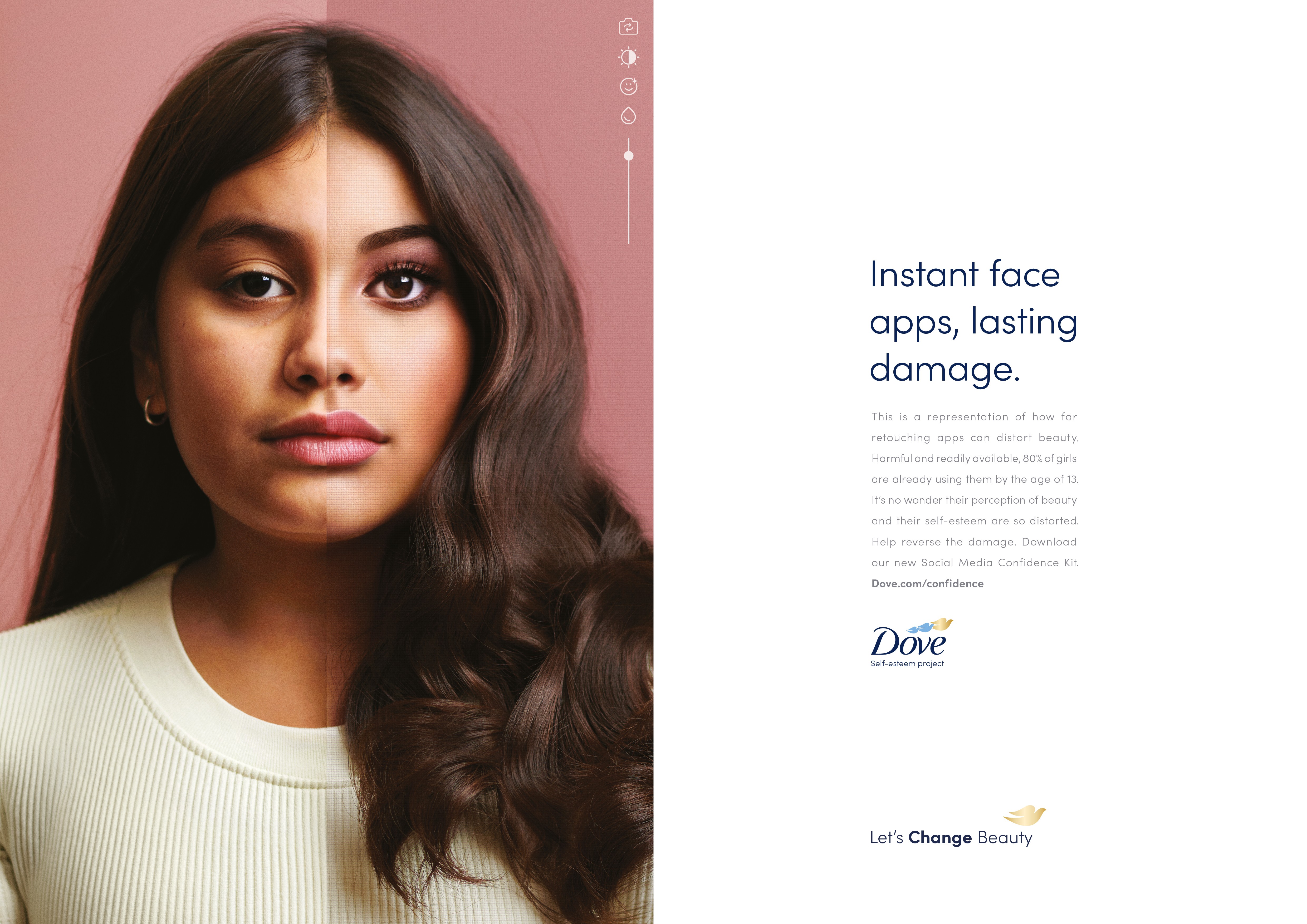 Campanha publicitária da Dove alerta para excesso de uso de filtros por meninas (Foto: OGILVY UK)