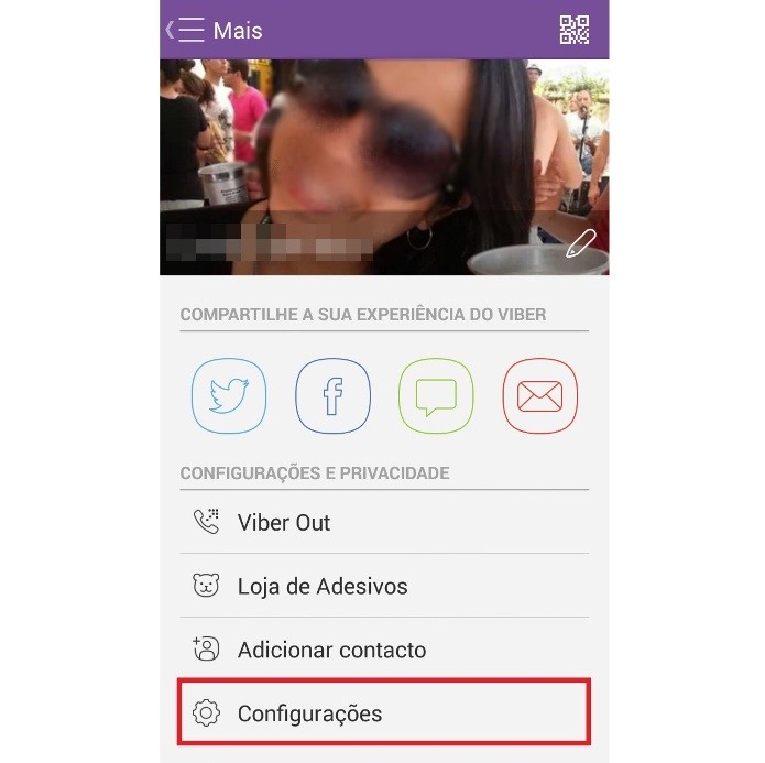 Atalho para as configurações do Viber (Foto: Reprodução/Lívia Dâmaso)