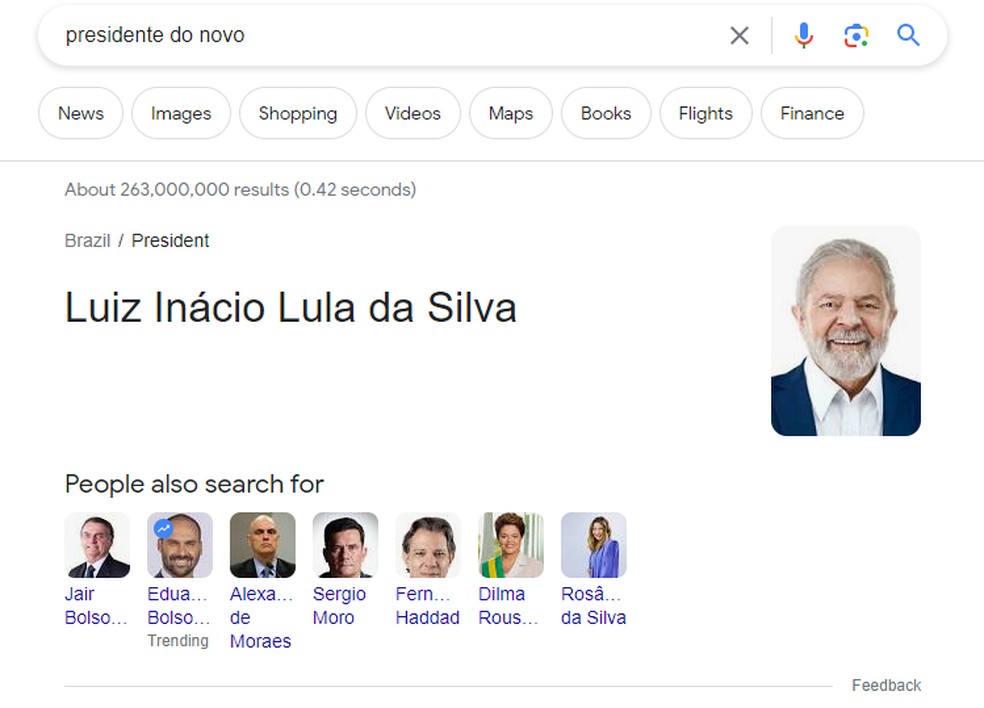 Google vincula Lula ao Partido Novo — Foto: Reprodução