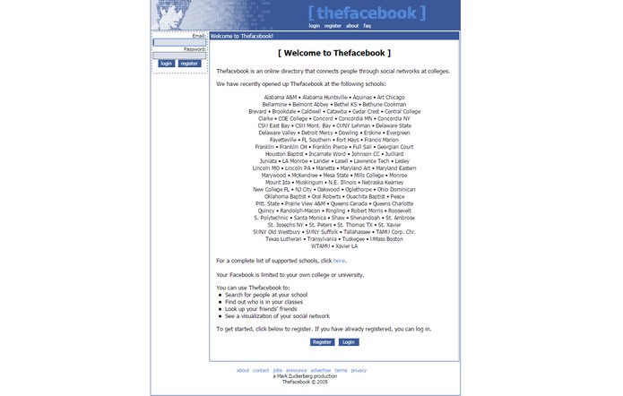 Facebook foi criado como uma rede social para universitários (Foto: Reprodução/Internet Archive)
