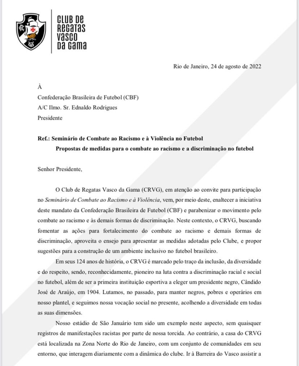 Documento entregue por Jorge Salgado ao presidente da CBF — Foto: Reprodução