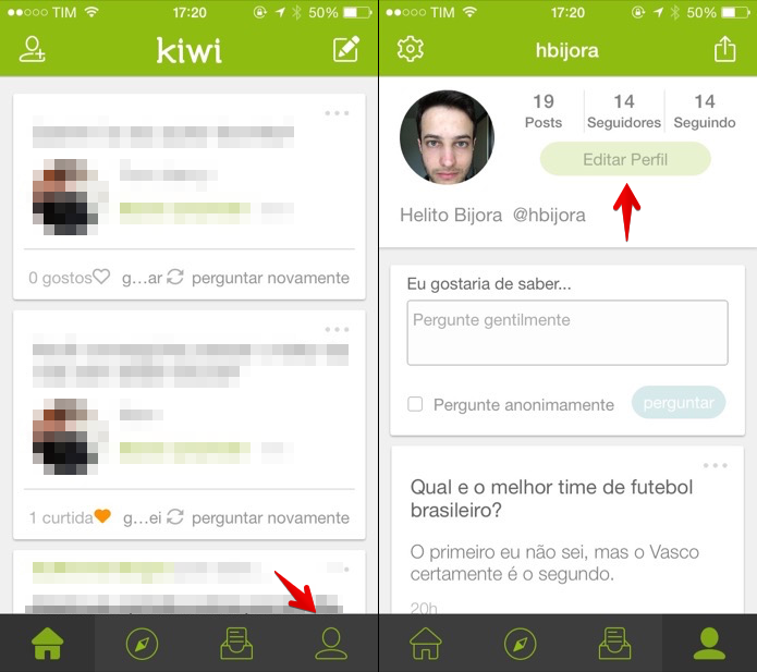 Editando o perfil do Kiwi (Foto: Reprodu??o/Helito Bijora) 